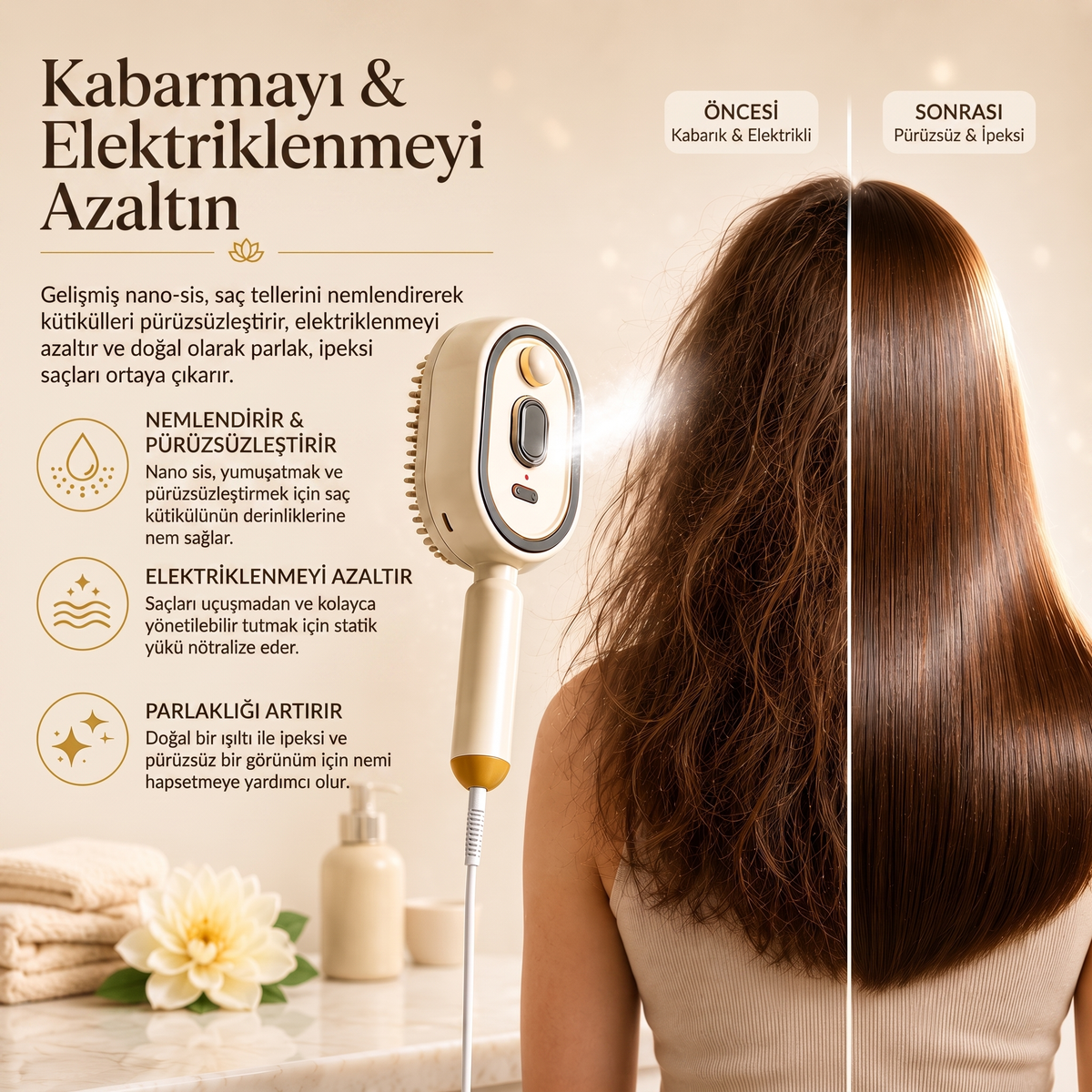 Morning Edit™ Nano Mist Buharlı Saç Bakım Fırçası