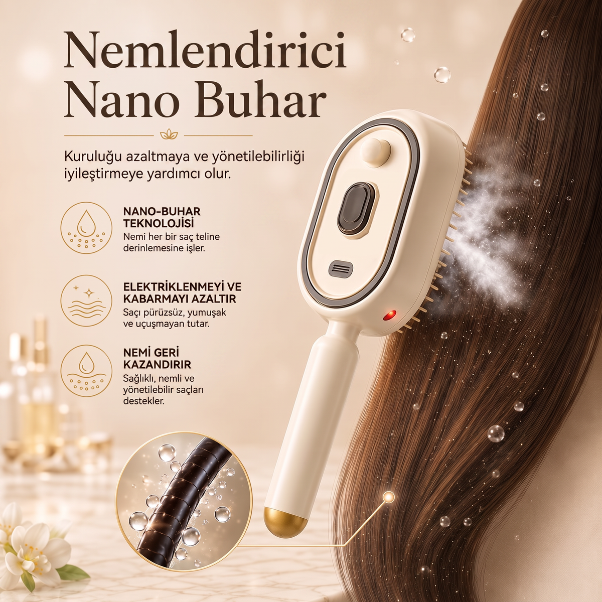 Morning Edit™ Nano Mist Buharlı Saç Bakım Fırçası
